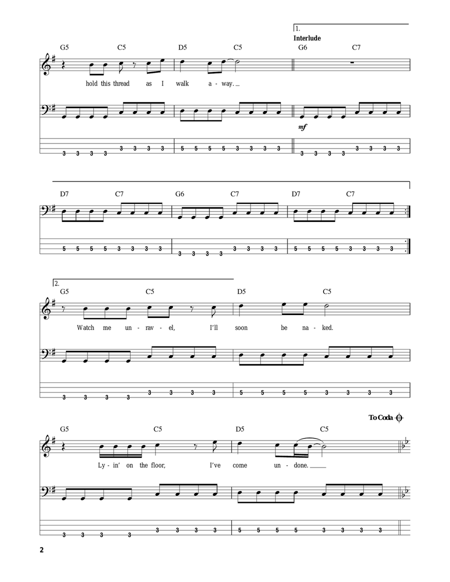 Undone - The Sweater Song Bass Guitar Tablature scores gallery preview page 2