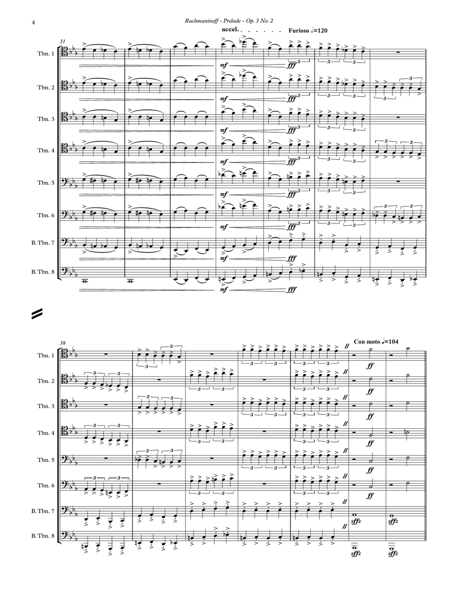 Prelude Op. 3 No. 2 for 8-part Trombone Ensemble Large Ensemble scores gallery preview page 4