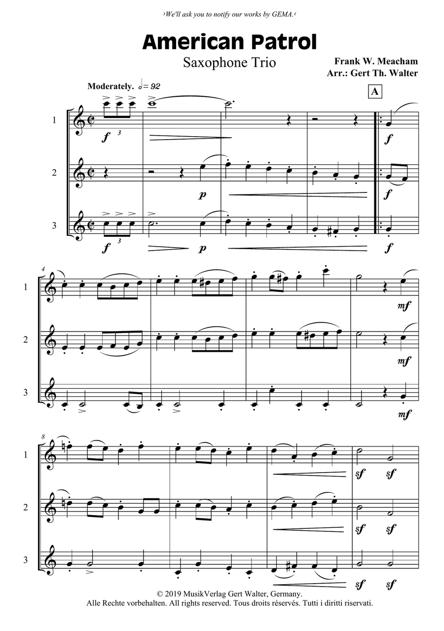 American Patrol Woodwind Trio scores gallery preview page 1