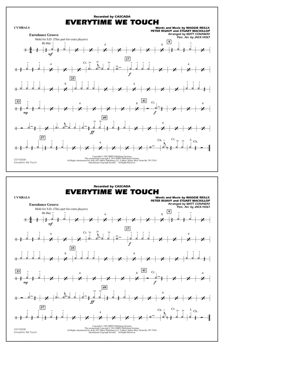 Everytime We Touch - Cymbals Marching Band scores gallery preview page 1