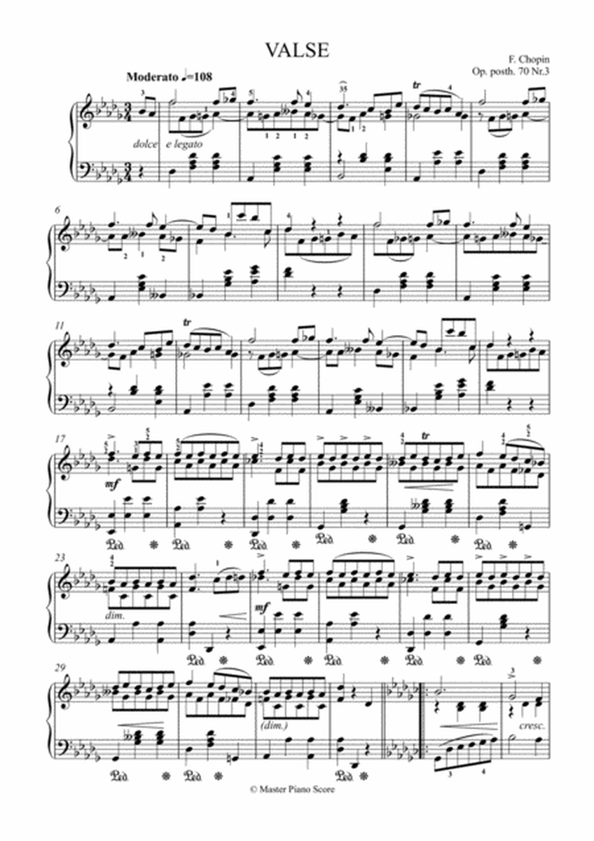 Waltz in D-flat Major, Op. 70, No. 3 for piano solo image number null