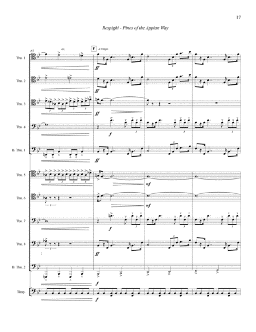 Pines of the Appian Way from Pines of Rome for 10 Trombones & Timpani Trombone scores gallery preview page 5