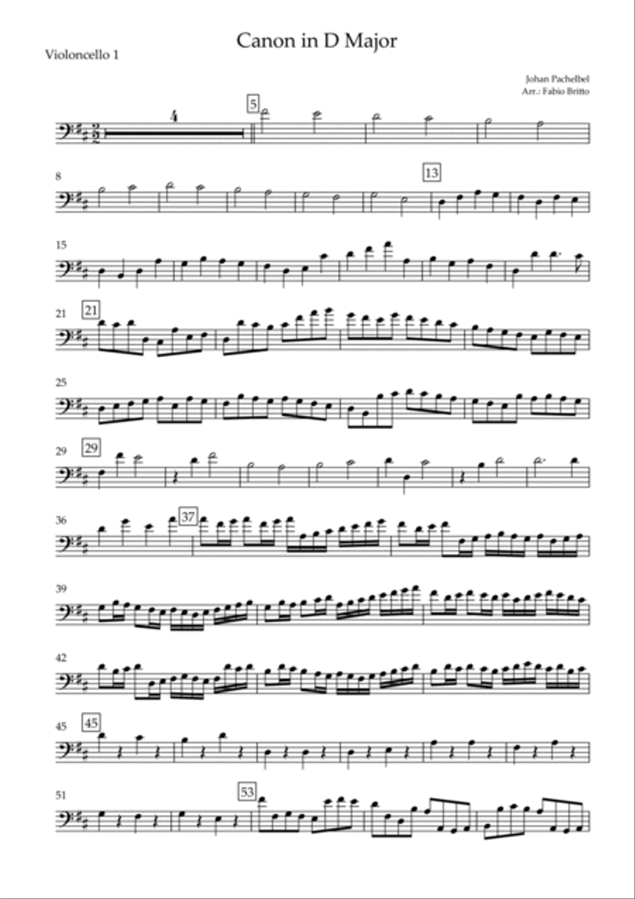Canon in D Major (Johann Pachelbel) for Cello Quartet String Quartet scores gallery preview page 6