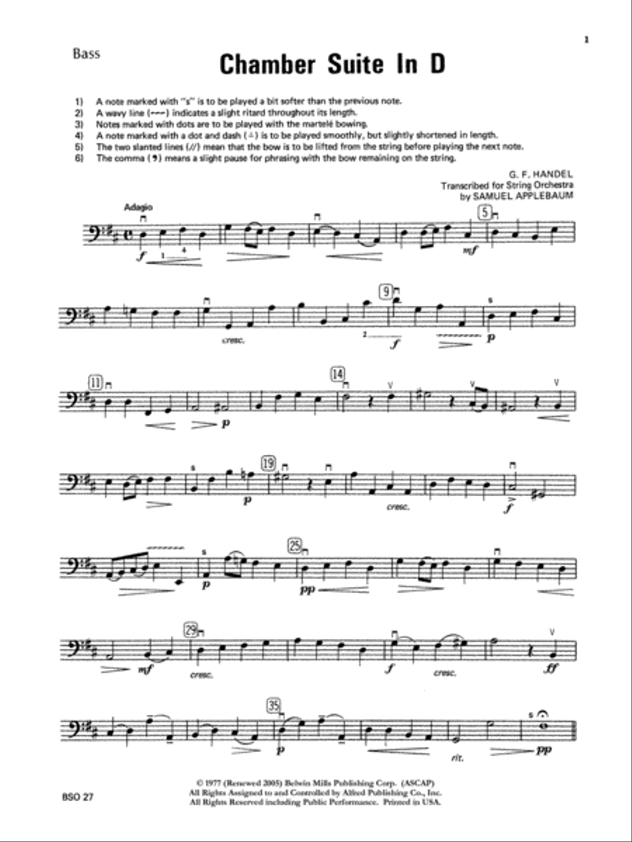 Chamber Suite in D: String Bass String Orchestra scores gallery preview page 1