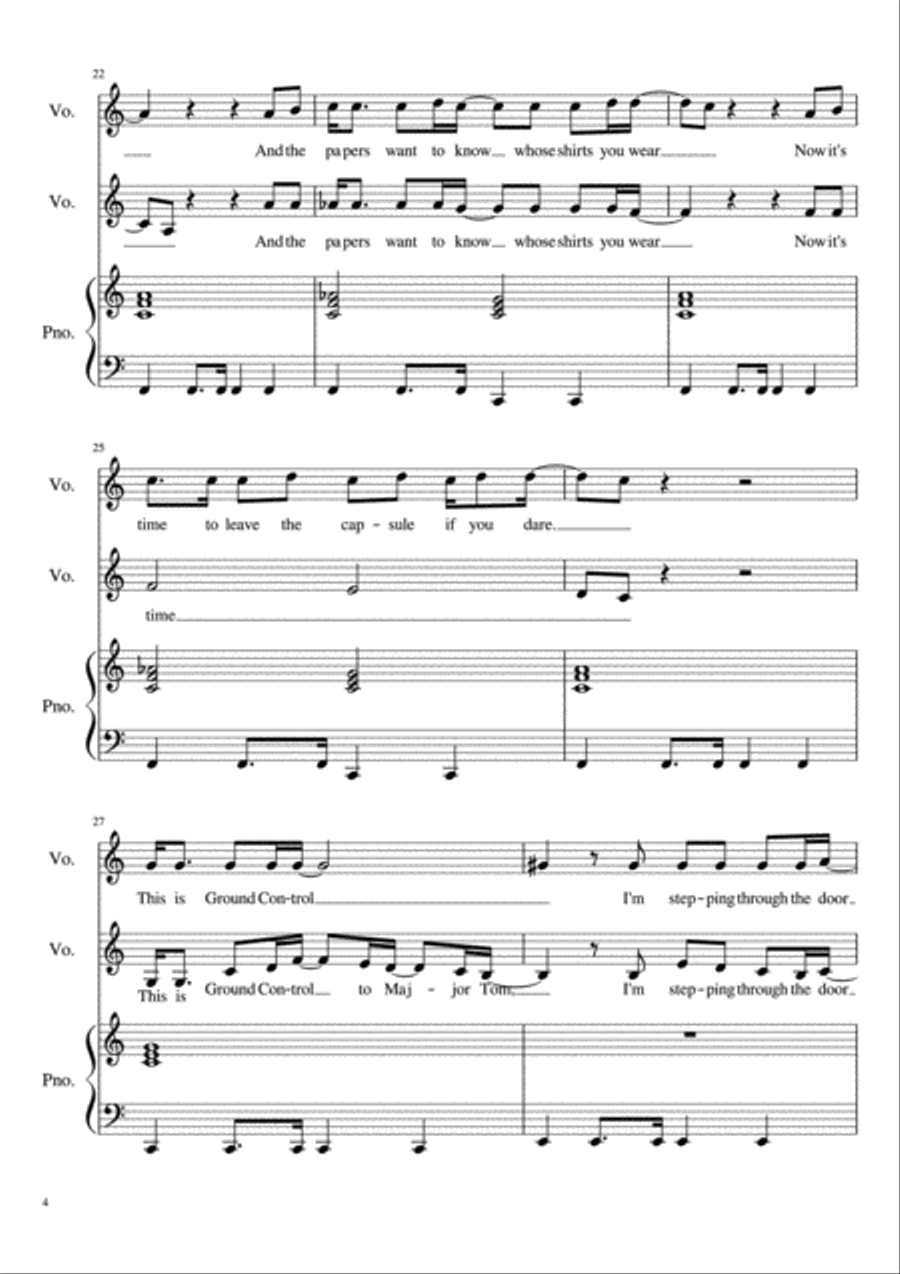Space Oddity Space Oddity Piano scores gallery preview page 4