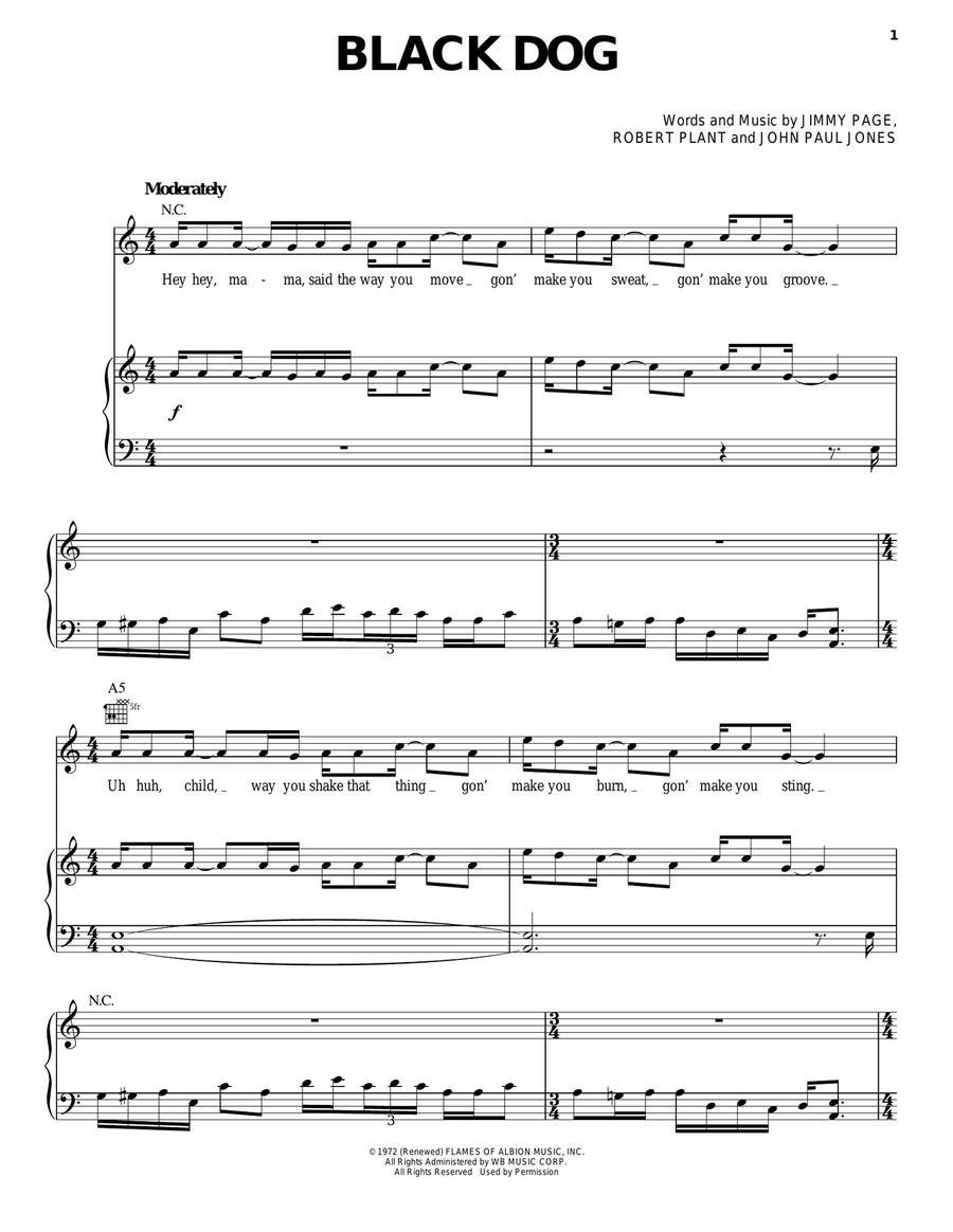 Black Dog Piano, Vocal, Guitar scores gallery preview page 1
