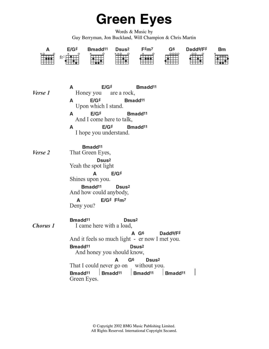 Green Eyes Easy Guitar scores gallery preview page 1