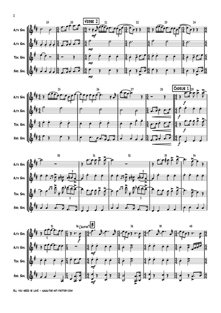 All You Need Is Love Saxophone Quartet scores gallery preview page 2