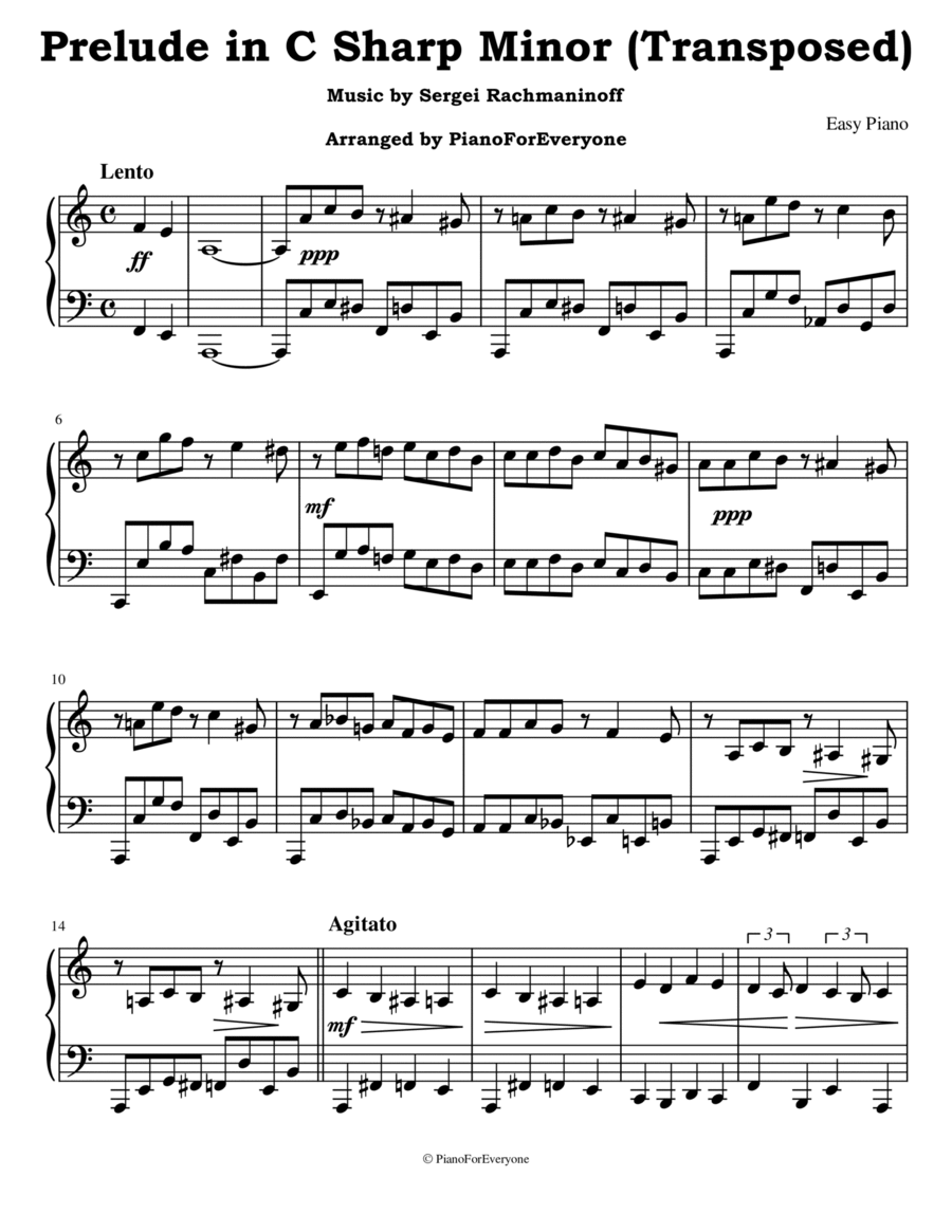 Prelude in C Sharp Minor - Rachmaninoff (Easy Piano) Easy Piano scores gallery preview page 1