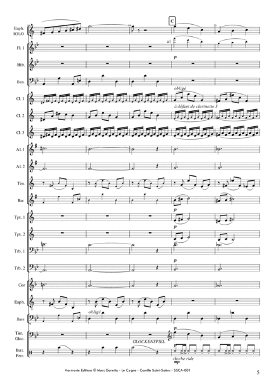 Le Cygne (The Swan) - Carnaval des Animaux (carnival of the animals) for Concert Band Concert Band scores gallery preview page 6
