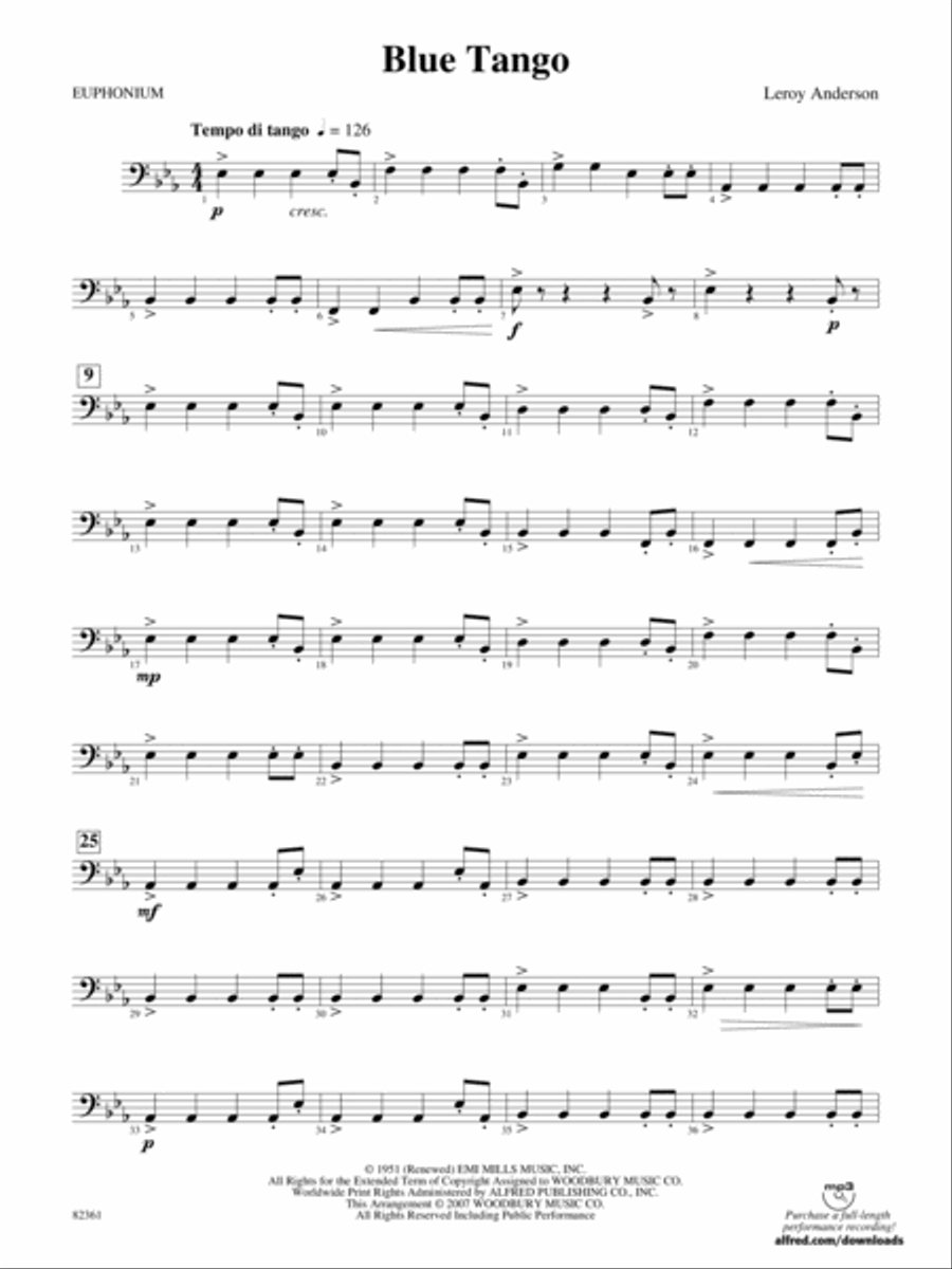 Blue Tango: Baritone B.C. Concert Band scores gallery preview page 1