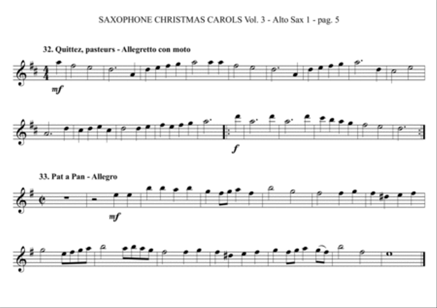 SAXOPHONE CHRISTMAS CAROLS vol. 3 - 13 world famous French Carols for Sax Quartet (SATB or AATB) Saxophone Quartet scores gallery preview page 5