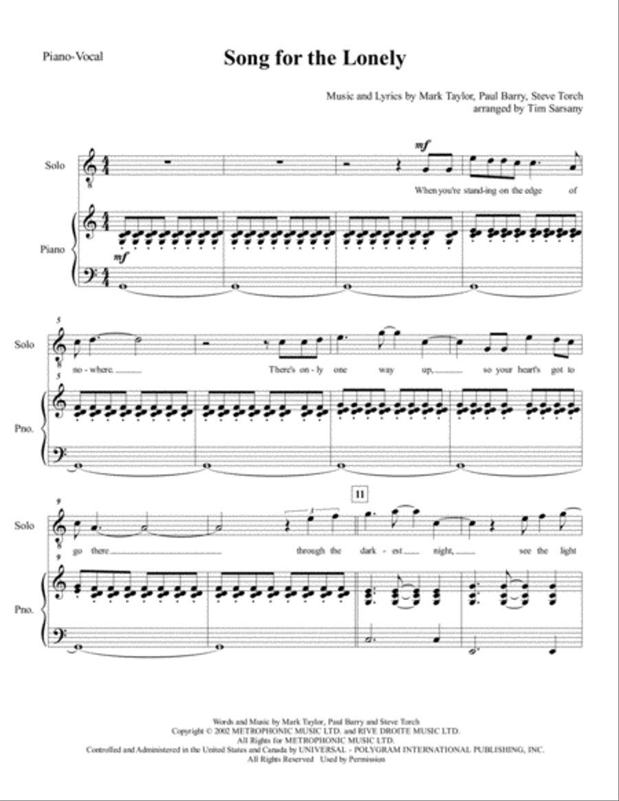 Song For The Lonely TTBB scores gallery preview page 1