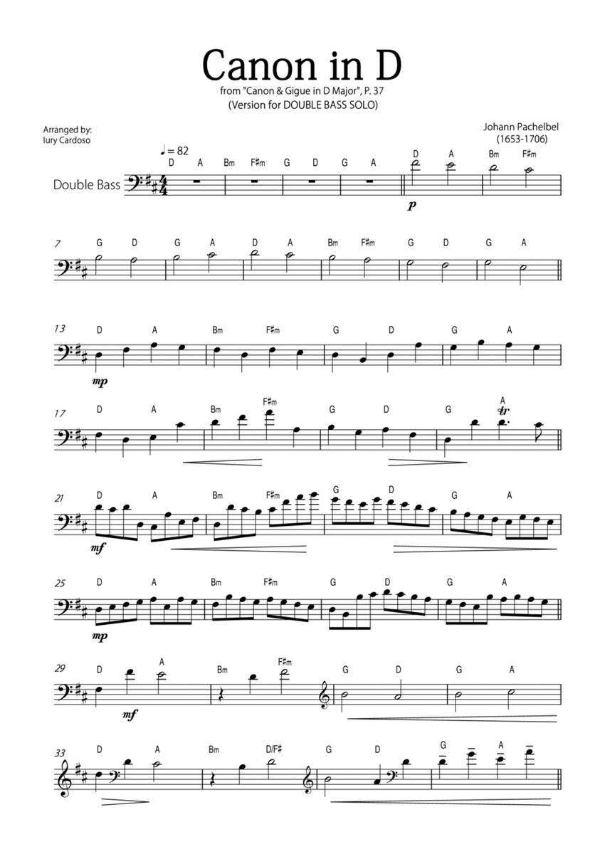 "Canon in D" by Pachelbel - Version for DOUBLE BASS SOLO. image number null