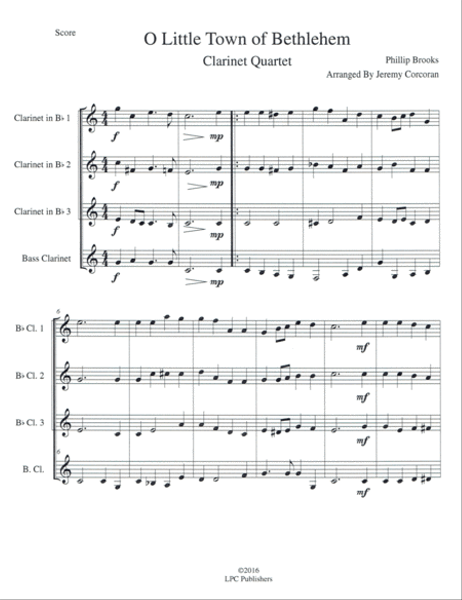 O Little Town of Bethlehem for Clarinet Quartet Clarinet Quartet scores gallery preview page 1