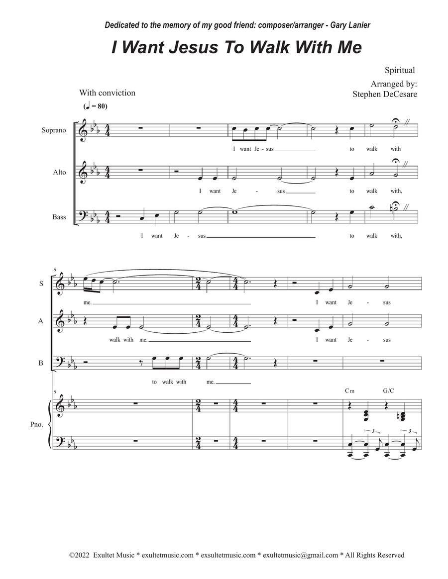 I Want Jesus To Walk With Me (SAB) 3-Part scores gallery preview page 1