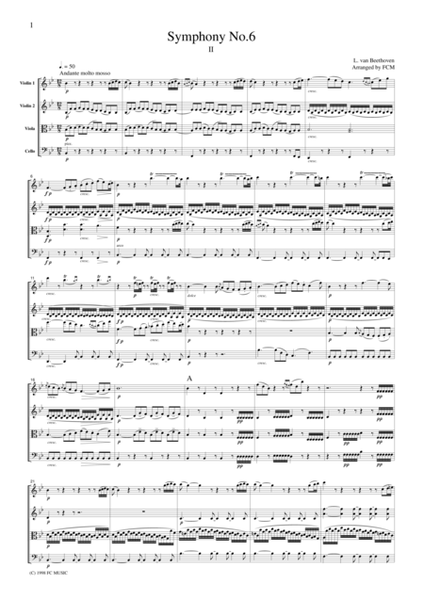 Beethoven Symphony No.6 (Pastoral), 2nd mvt., for string quartet, CB006 image number null