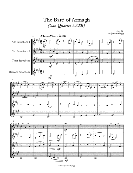 The Bard of Armagh (Sax Quartet AATB) image number null