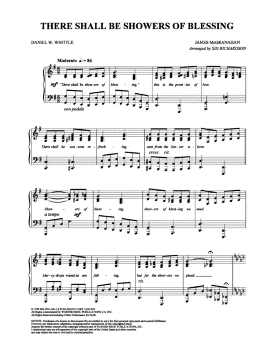 There Shall Be Showers of Blessing Piano Solo scores gallery preview page 1
