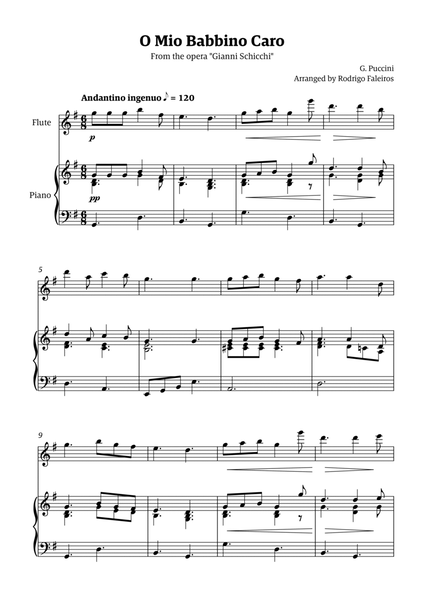 O Mio Babbino Caro - for flute solo (with piano accompaniment) image number null