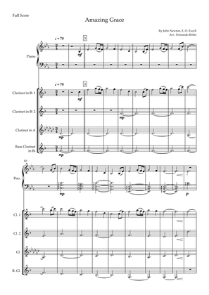 Amazing Grace (John Newton, E. O. Excell) for Clarinet Quartet and Piano Accompaniment with Chords