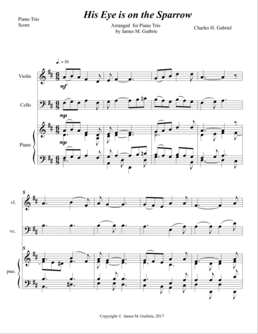 Gabriel: His Eye Is On The Sparrow for Piano Trio Piano Trio scores gallery preview page 1