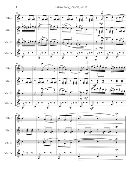 Tchaikovsky: Italian Song, Op.39, No.15 - arr. for Violin Quartet image number null