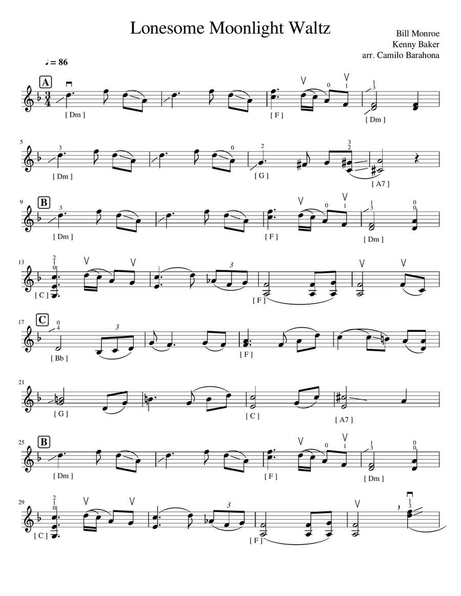 Lonesome Moonlight Waltz Violin Solo scores gallery preview page 1