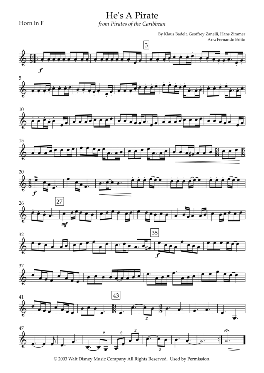 He's A Pirate Horn Solo scores gallery preview page 1