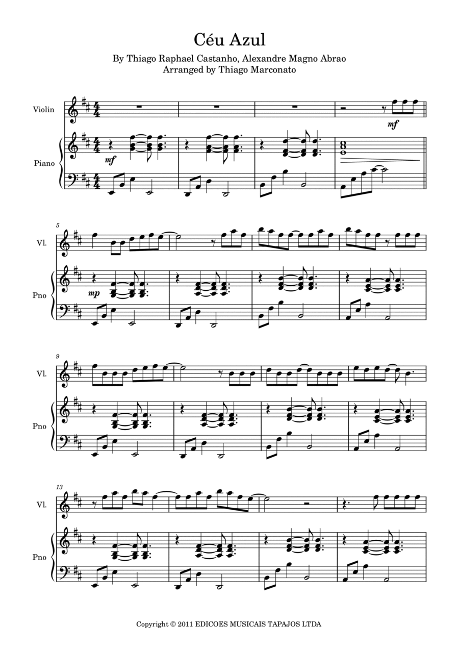 Ceu Azul Ceu Azul Violin Solo scores gallery preview page 1