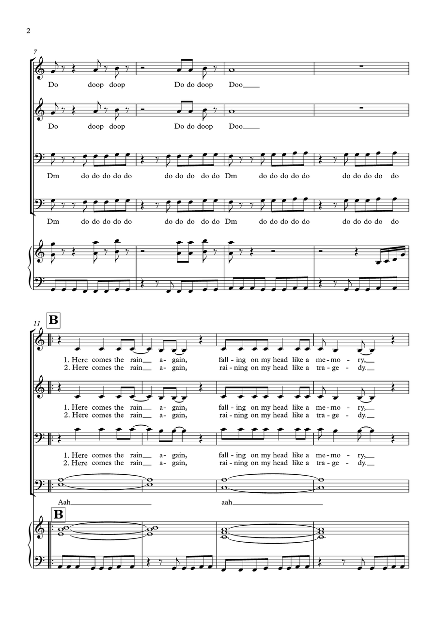 Here Comes The Rain Again 4-Part scores gallery preview page 2