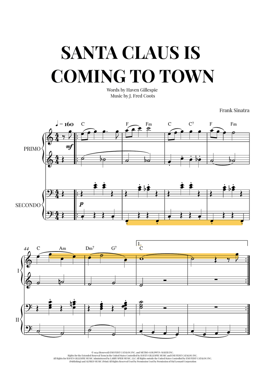 Santa Claus Is Comin' To Town 1 Piano, 4-Hands scores gallery preview page 1