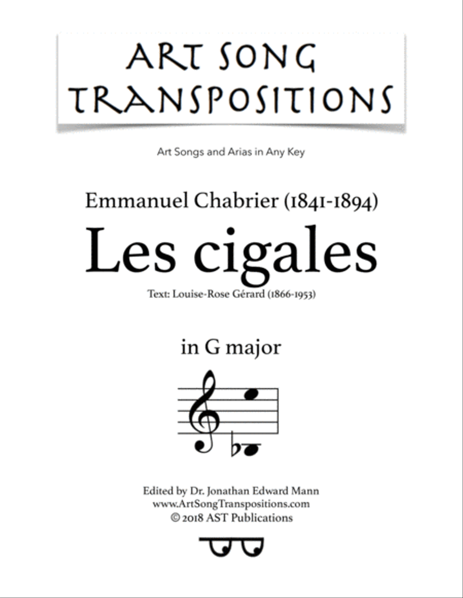 CHABRIER: Les cigales (transposed to G major) Voice scores gallery preview page 1