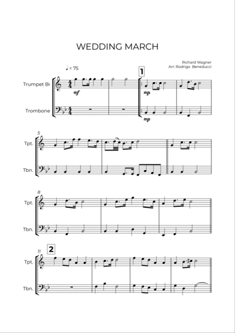 WEDDING MARCH - RICHARD WAGNER - TRUMPET & TROMBONE Brass Duet scores gallery preview page 2