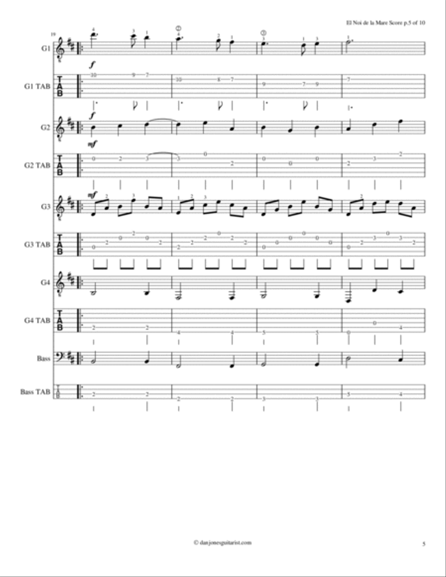 El Noi de la Mare for Four Guitars Guitar Ensemble scores gallery preview page 5