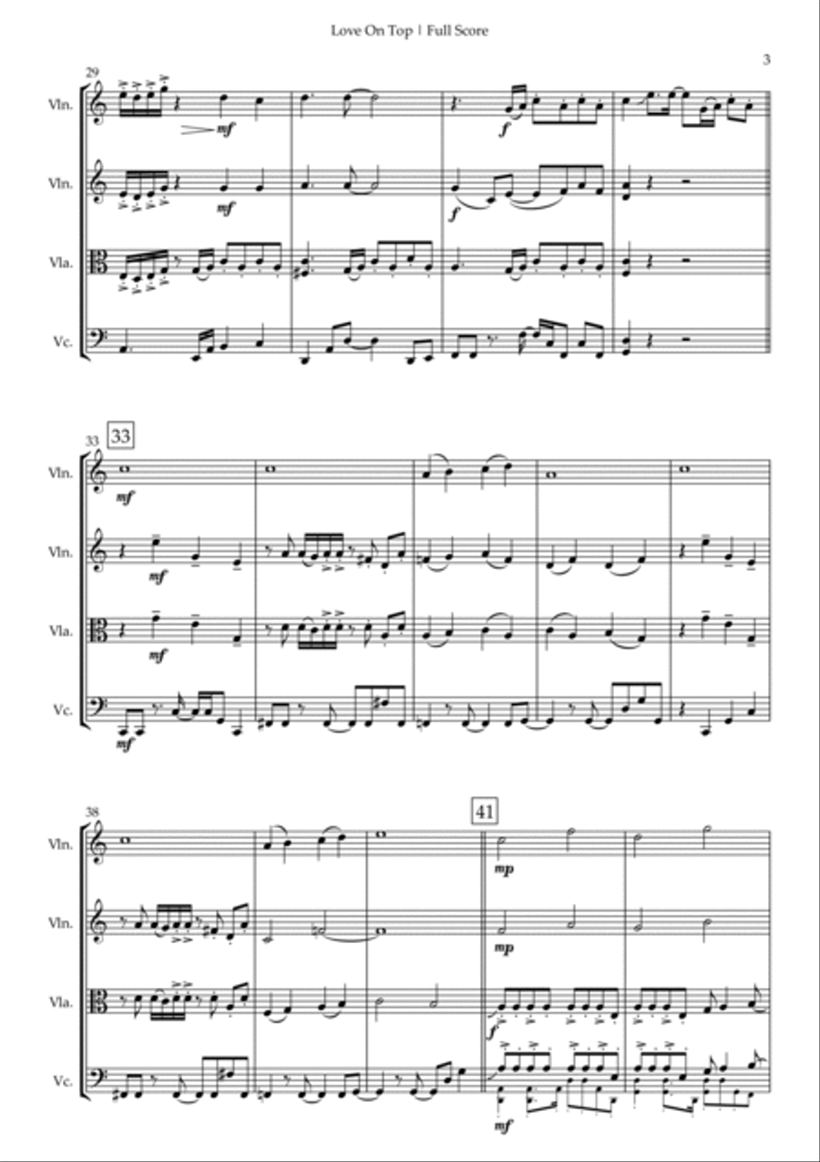 Love On Top Love On Top String Quartet scores gallery preview page 3