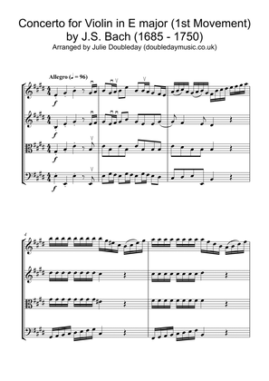 Bach: Concerto for Violin in E major Mov 1 for String Quartet - Score and Parts