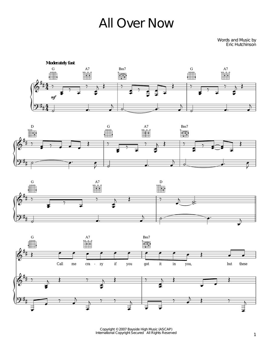 All Over Now Piano, Vocal, Guitar scores gallery preview page 1