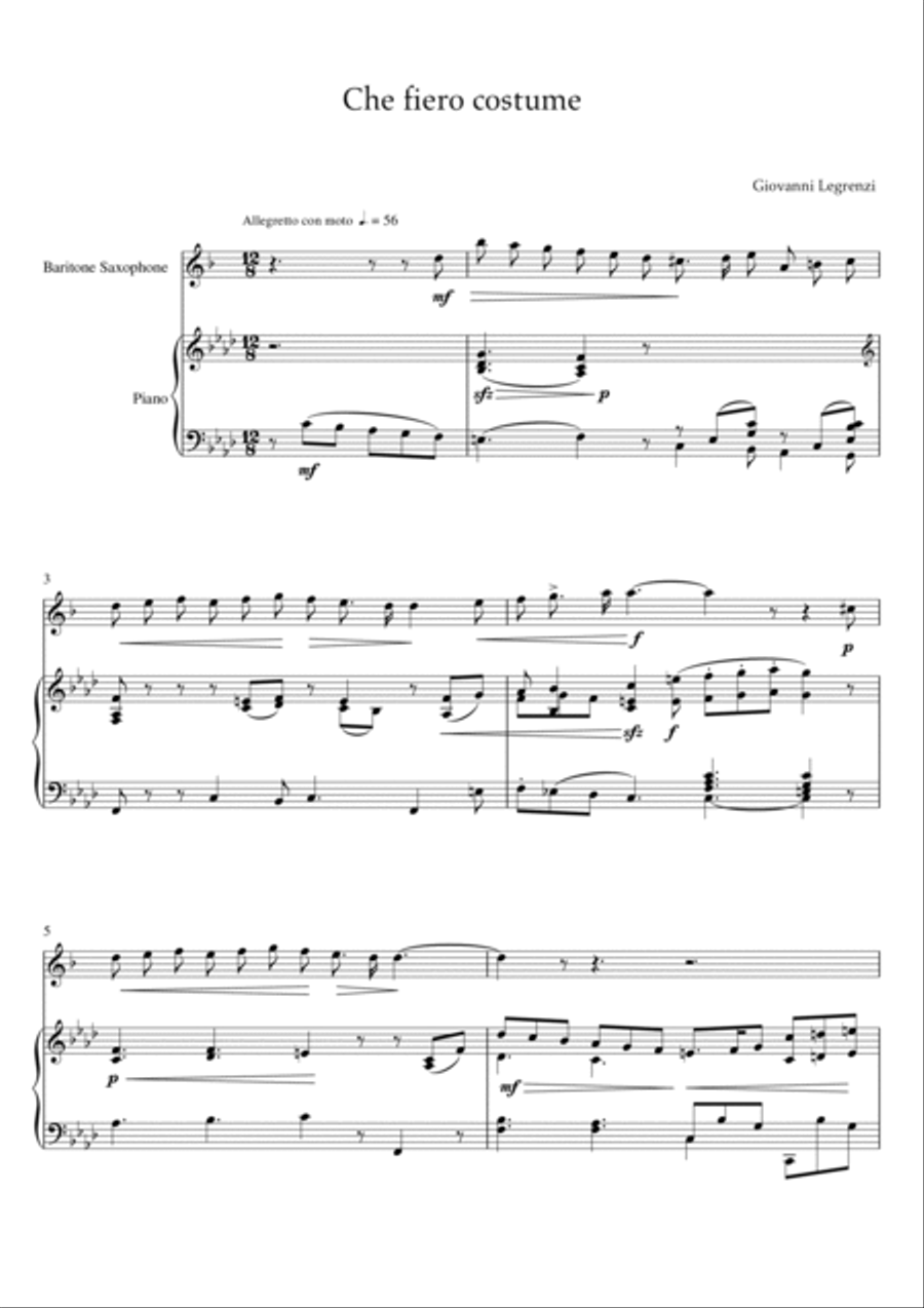 Legrenzi - Che fiero costume (Piano and Baritone Sax) Small Ensemble scores gallery preview page 2