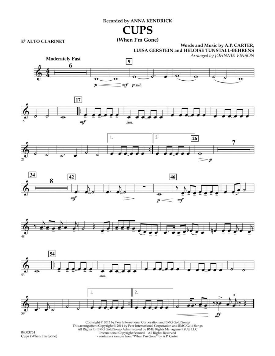 Cups (When I'm Gone) - Eb Alto Clarinet Concert Band scores gallery preview page 1