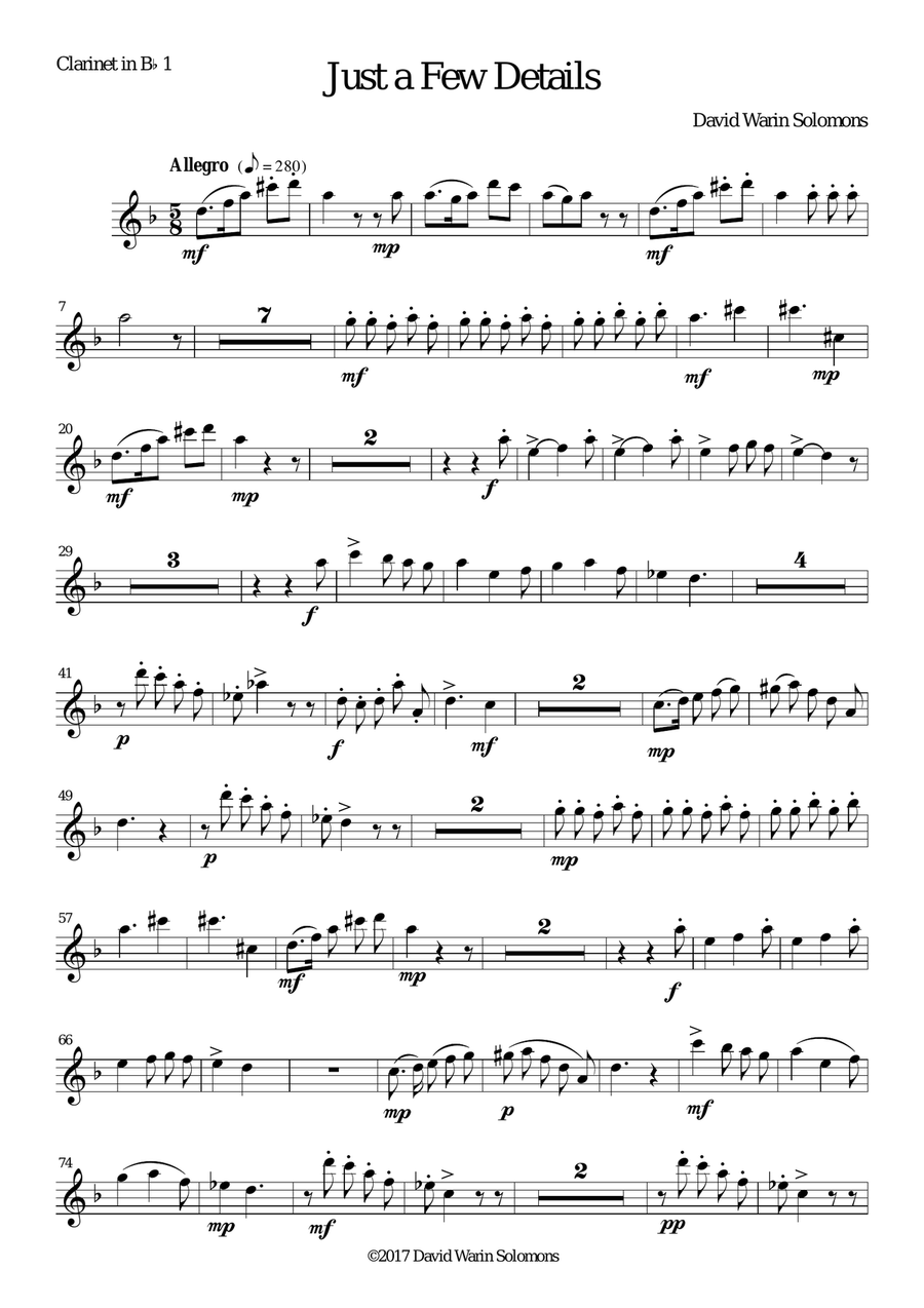 Just a Few Details for clarinet quintet (E flat, 2 B flats alto and bass) Clarinet Quintet scores gallery preview page 6
