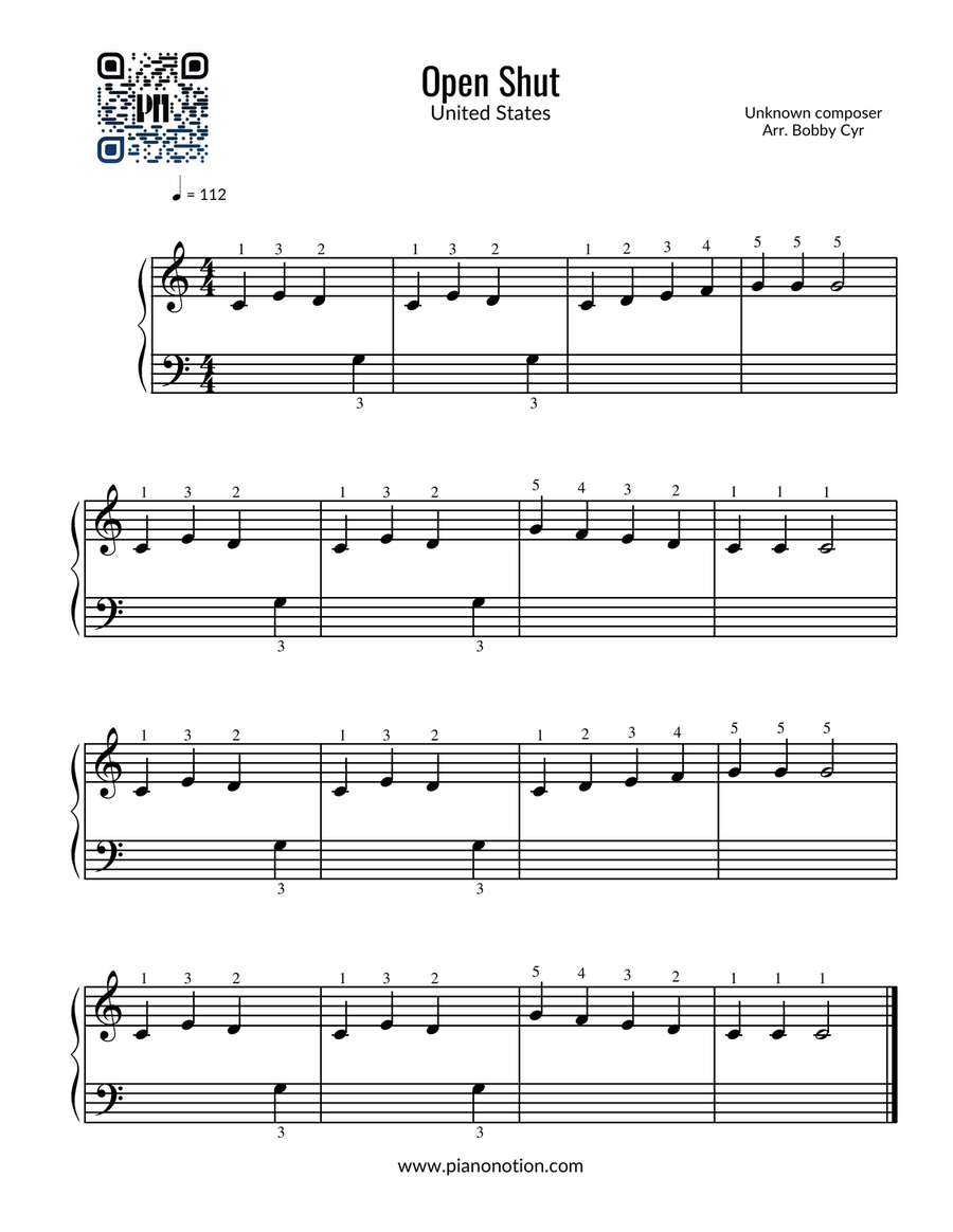 Open Shut - Nursery Rhymes (Easy Piano Solo) Easy Piano scores gallery preview page 1