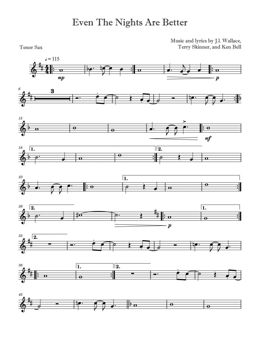 Even The Nights Are Better Tenor Saxophone scores gallery preview page 1