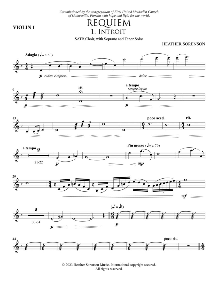 Requiem (Chamber Orchestra) - Violin 1 Choir scores gallery preview page 1