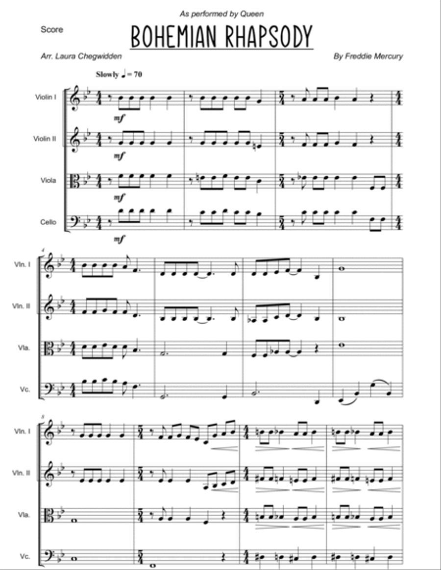 Bohemian Rhapsody String Quartet scores gallery preview page 3