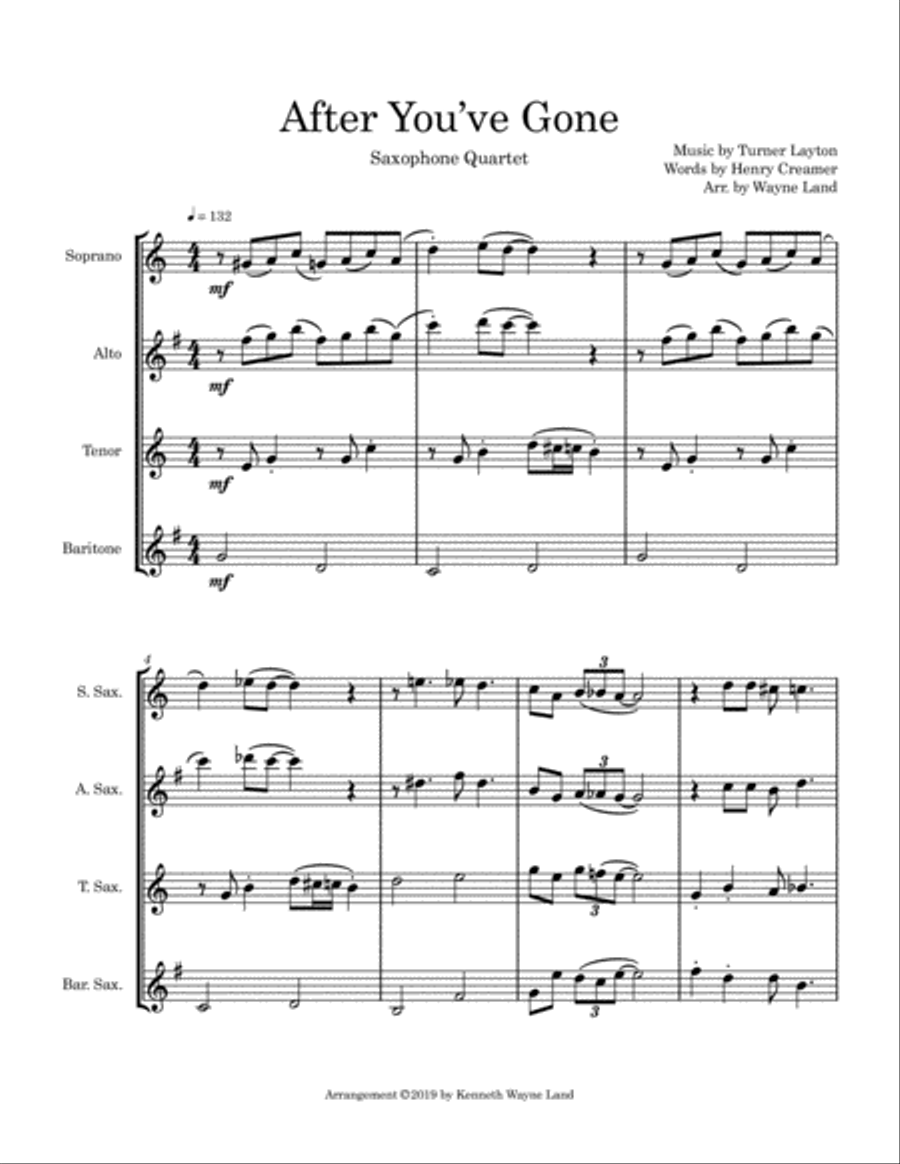 After You've Gone (Saxophone Quartet) Saxophone Quartet scores gallery preview page 2