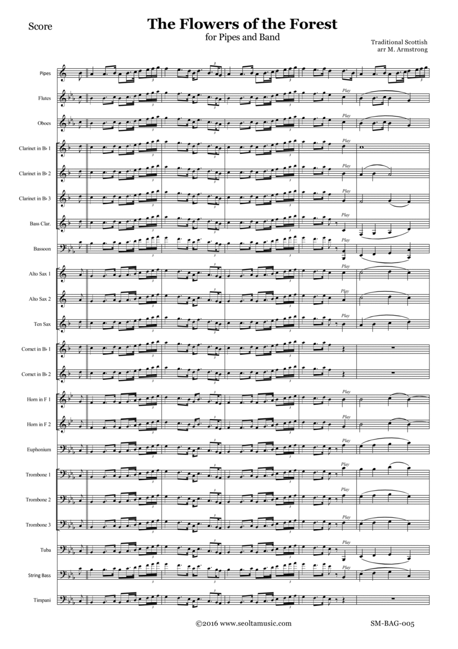 The Flowers of the Forest for bagpipes and concert band Concert Band scores gallery preview page 1