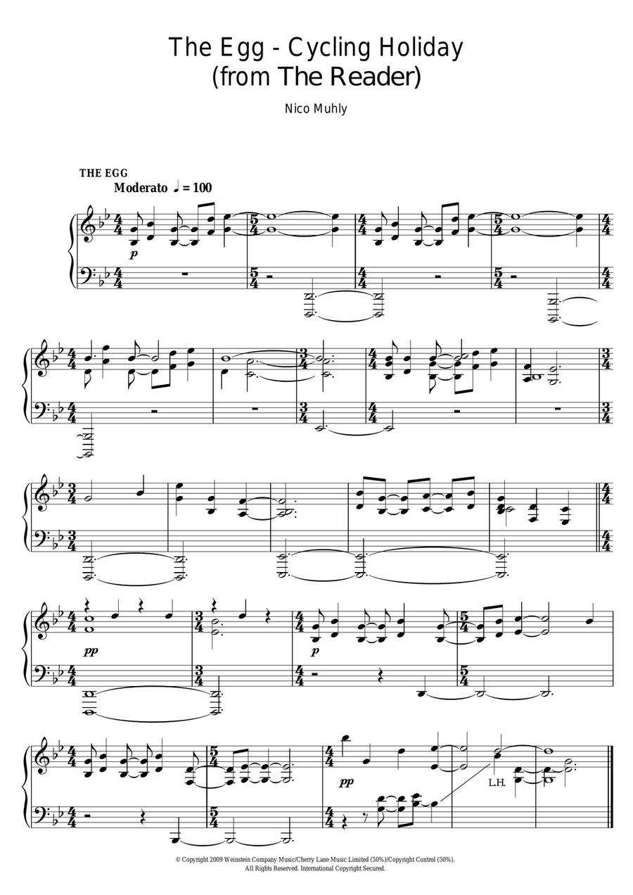 The Egg - Cycling Holiday (from The Reader) Piano Solo scores gallery preview page 1