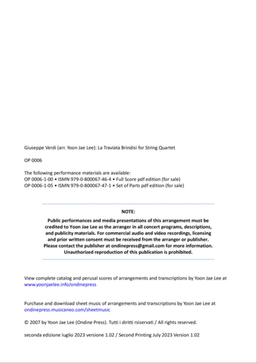 La Traviata Brindisi for String Quartet - Score Only String Quartet scores gallery preview page 2