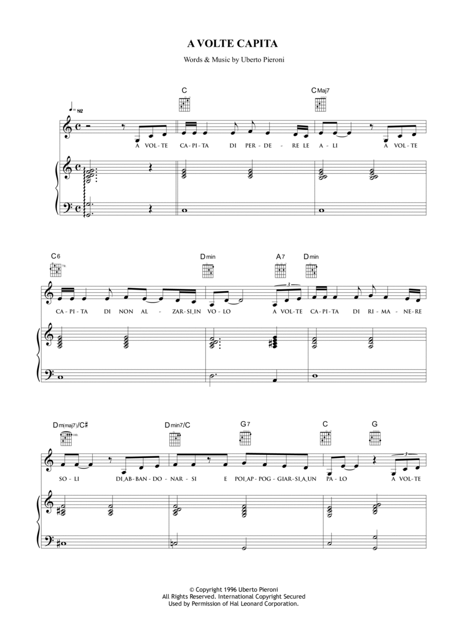 A volte capita Piano, Vocal, Guitar scores gallery preview page 1
